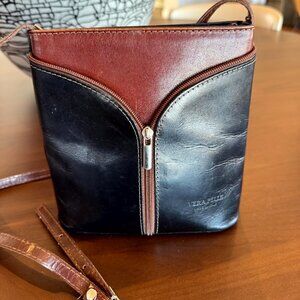 Vera Pelle Italian Leather Crossbody Bag Black Brown Small Made In Italy Vintage